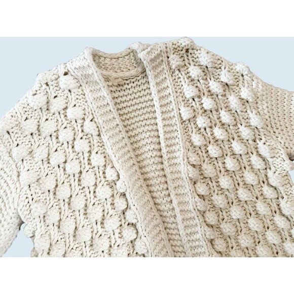 WISHLIST Handmade Pom Pom Cardigan Sweater Cream Off White Size Med - Picture 3 of 8